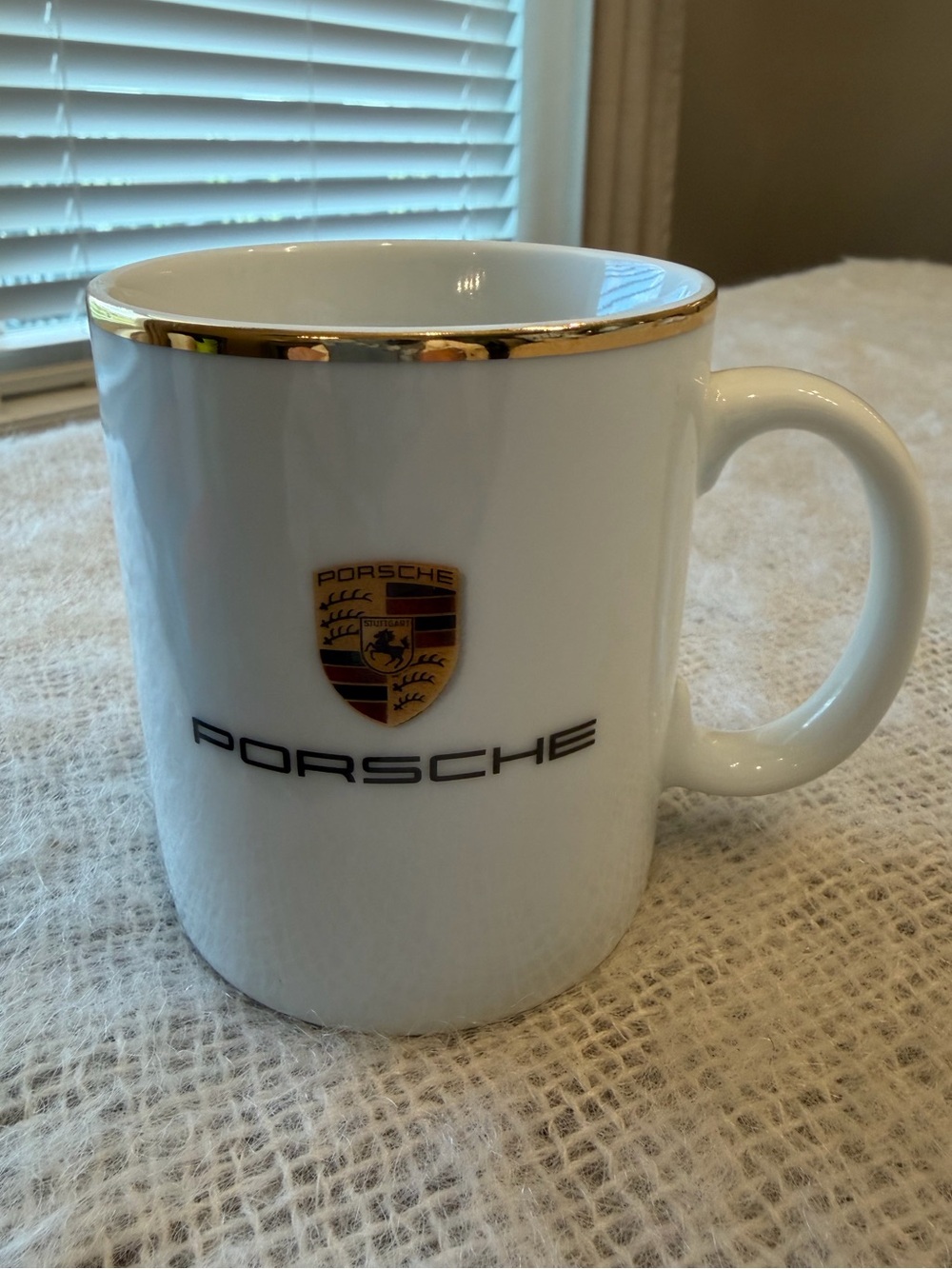 Porsche Iconic White Gold Trim 90’s Mug Cup Made in Germany Shield Emblem Logo